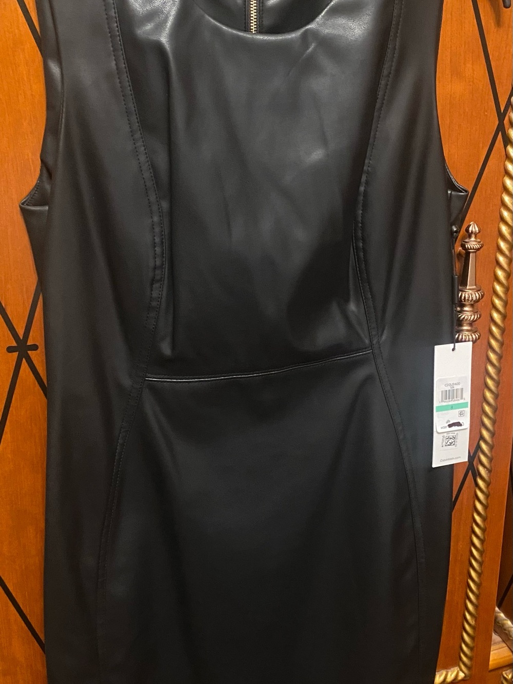 Calvin Klein Black Faux Leather Mini Sheath Dress